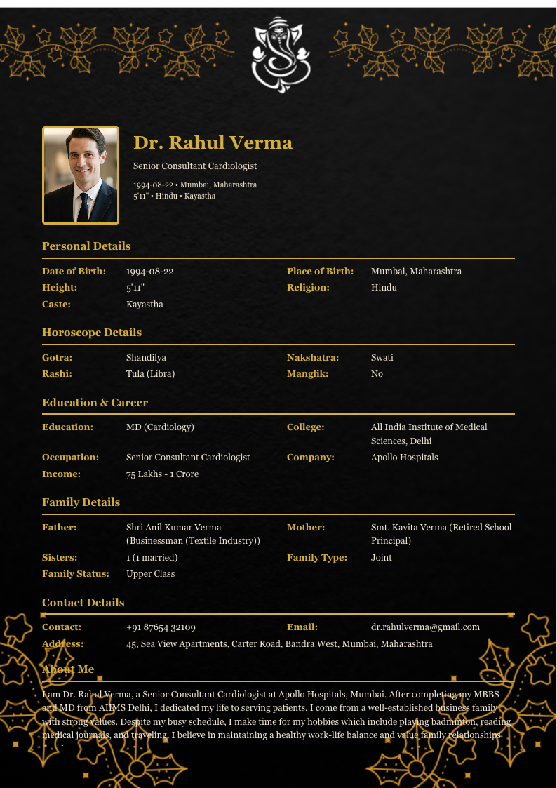 Black Ganesha - Marriage Biodata Template Design