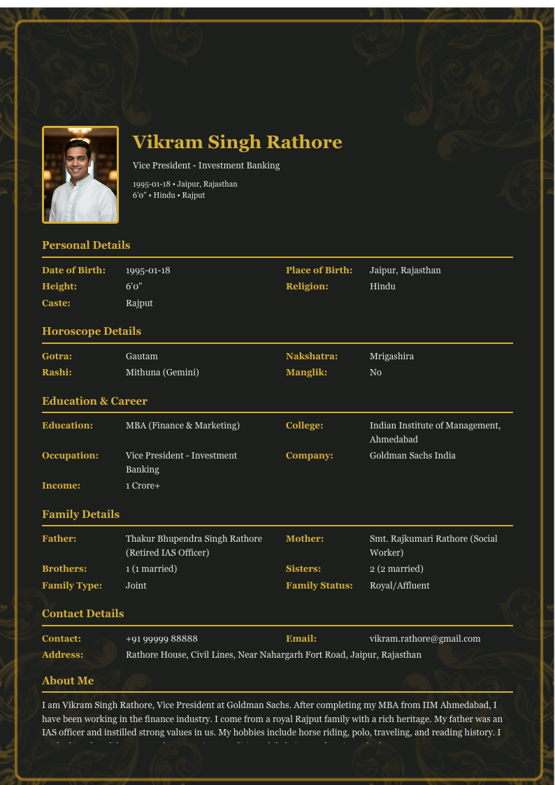 Black Gold Elite - Marriage Biodata Template Design