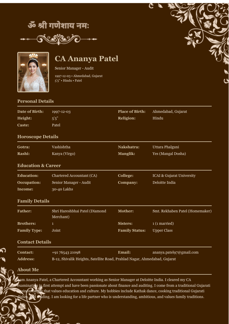 Brown Floral - Marriage Biodata Template Design