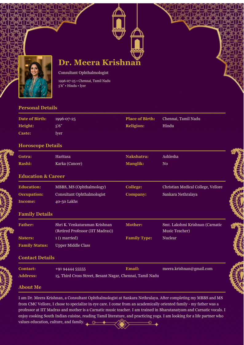 Purple Lantern - Marriage Biodata Template Design