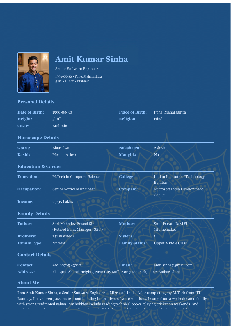 Royal Blue - Marriage Biodata Template Design