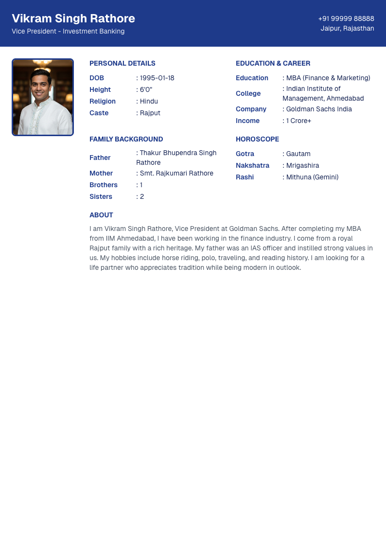 Banker Navy - Marriage Biodata Template Design