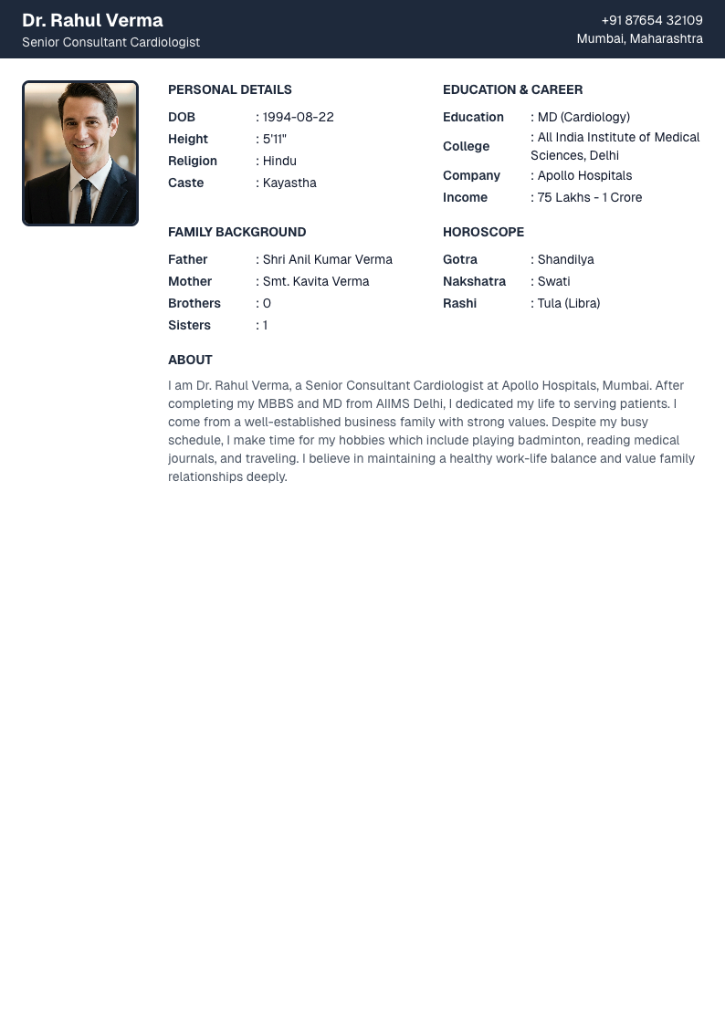 Corporate Blue - Marriage Biodata Template Design