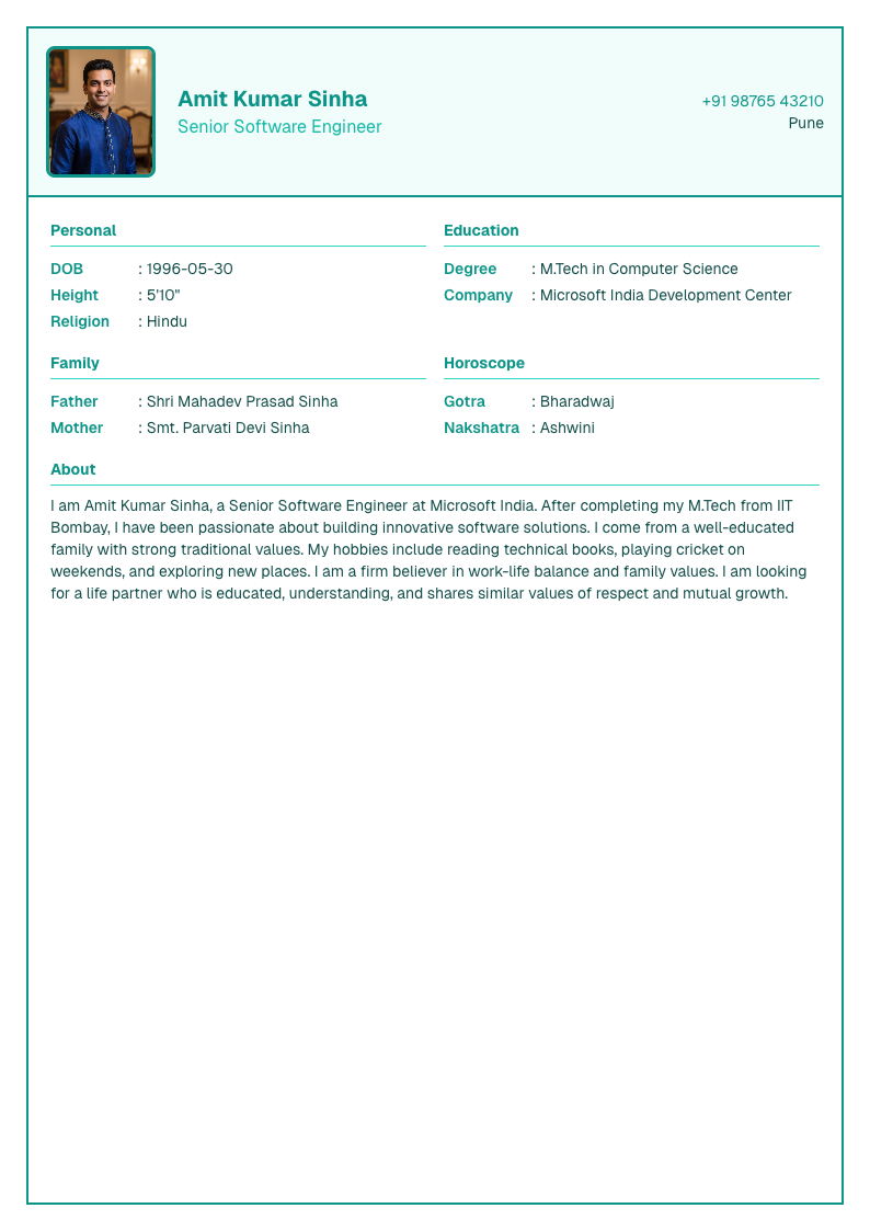 Medical Teal - Marriage Biodata Template Design