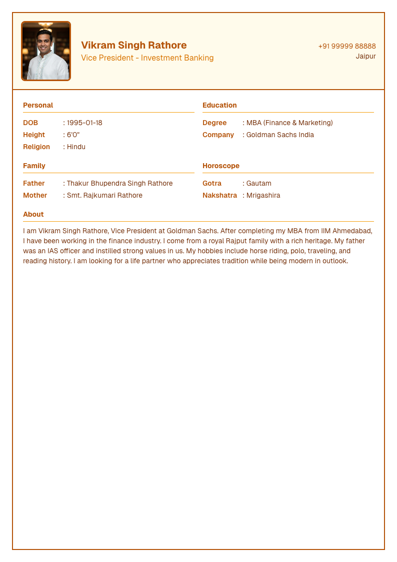 Finance Gold - Marriage Biodata Template Design