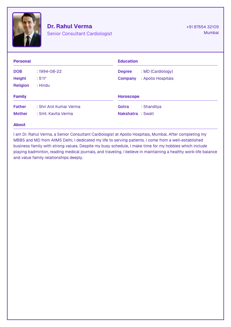 Tech Purple - Marriage Biodata Template Design